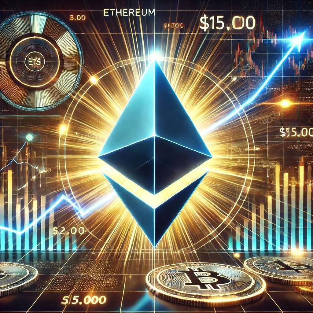 DALL·E 2024 12 03 17.42.31 A visually engaging digital illustration showing Ethereums price fluctuat