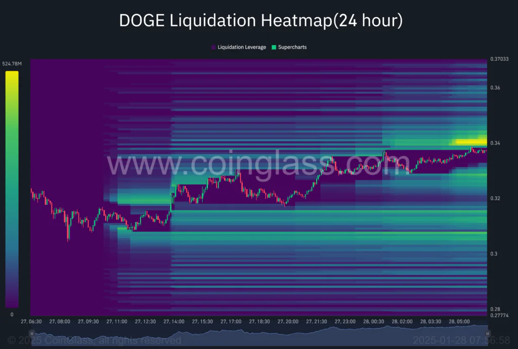 DOGE Liquidation Heatmap24 hour 2025 01 28 07 56 59