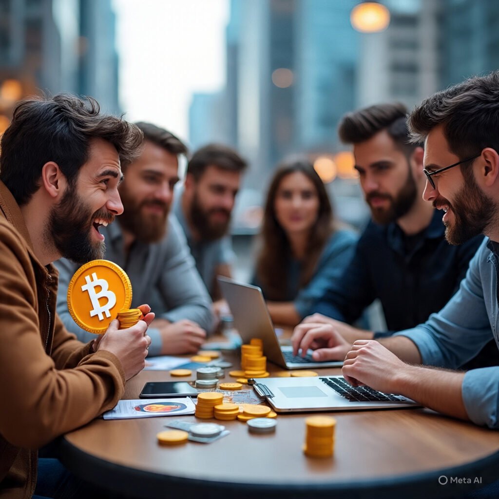 generate image of people salivating about bitcoin
